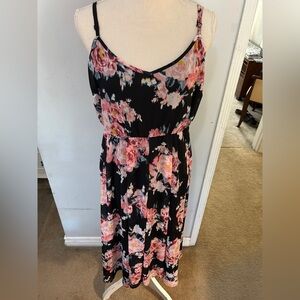 Torrid Black and Pink Floral Midi Dress